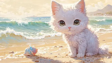 Kotek Puszek na plaży